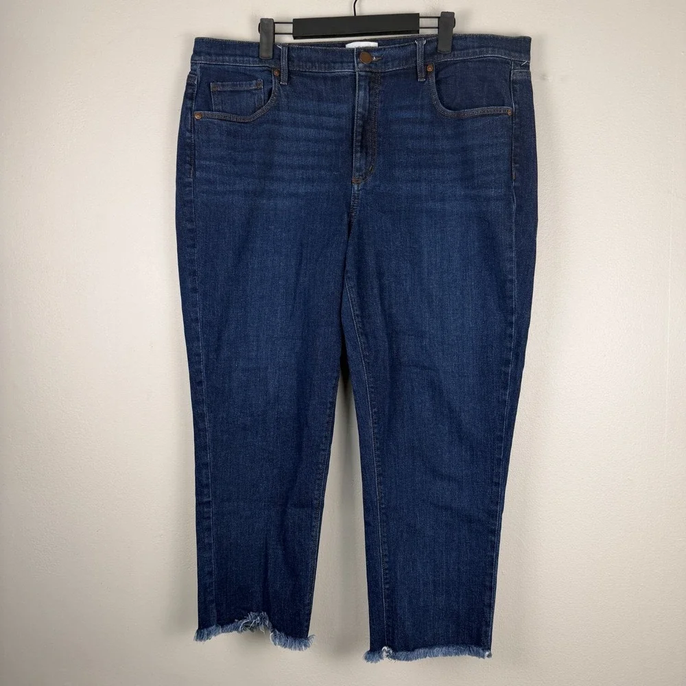 Loft Outlet Skinny Crop Jeans Women 16 (38x24.5) Blue Denim Frayed Hem Dark Wash